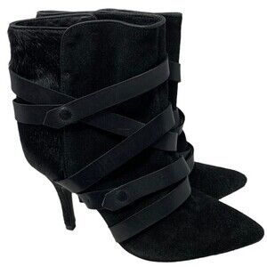SCHUTZ Black Suede Belted Pointed Toe Ankle Boots Booties Size 5B NEW